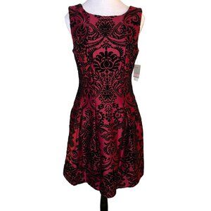 NWT Danny & Nicole Merlot & Black Floral Velvet A-Line Dress Size 10